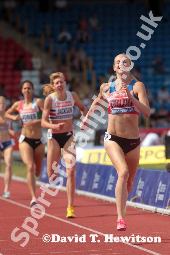 Hannah England winning the 1500 metres at the Sainsbury's British Championships, Birmingham.